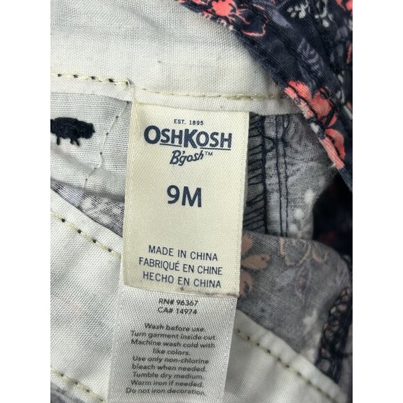 OshKosh B’Gosh Floral Bib Overalls Navy Pink Girls 9 Month Cotton Country - Picture 6 of 8